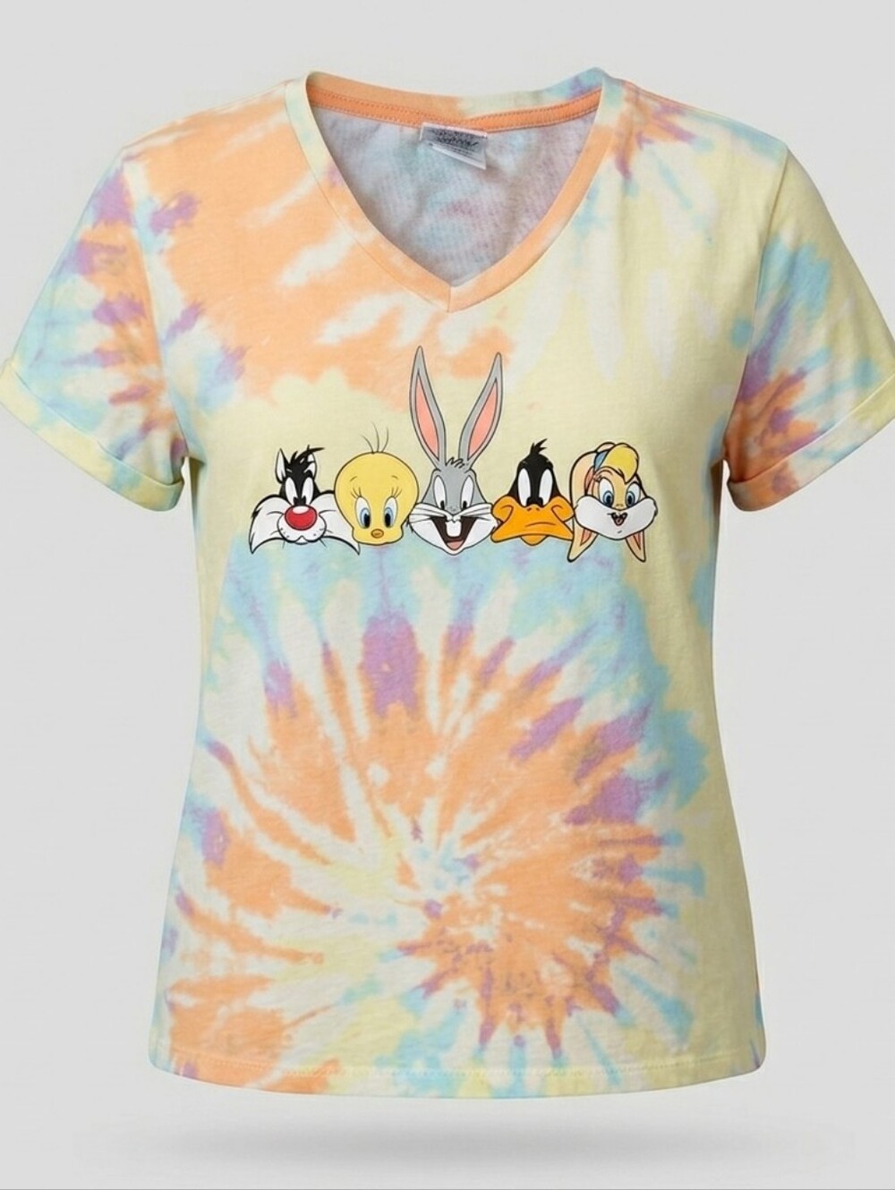 Vintage Space Jam Looney Tunes Yellow Orange Tie-Dye Women's T-Shirt Size 2X